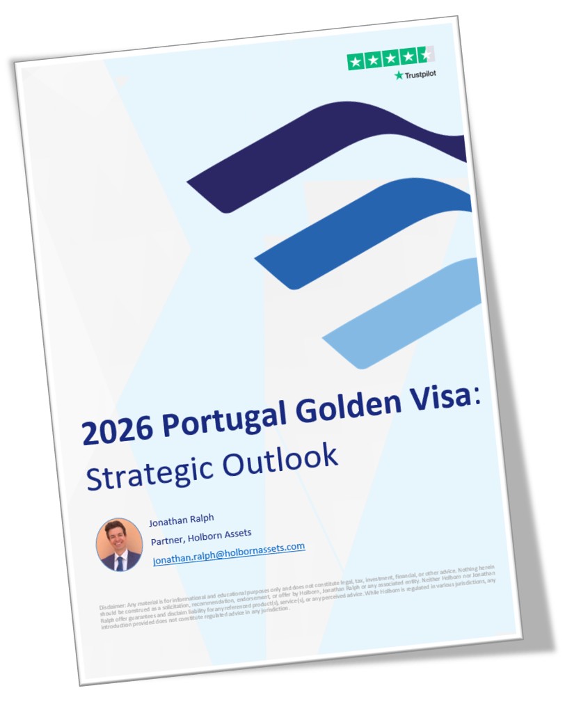 2026 Portugal Golden Visa Strategic Outlook PDF front cover for the 2026 Portugal Golden Visa Strategic Outlook PDF free guide